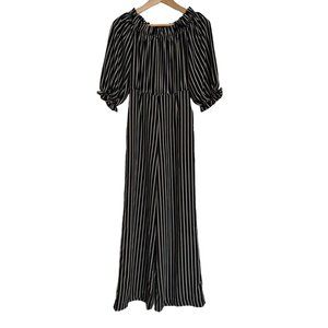 Olivaceous Small Jumpsuit Striped Short Sleeve Polyester Ruffle Neckline NWT